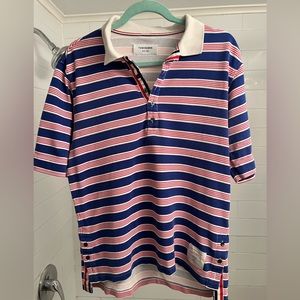 THOM BROWNE Red/White/Blue Striped Polo